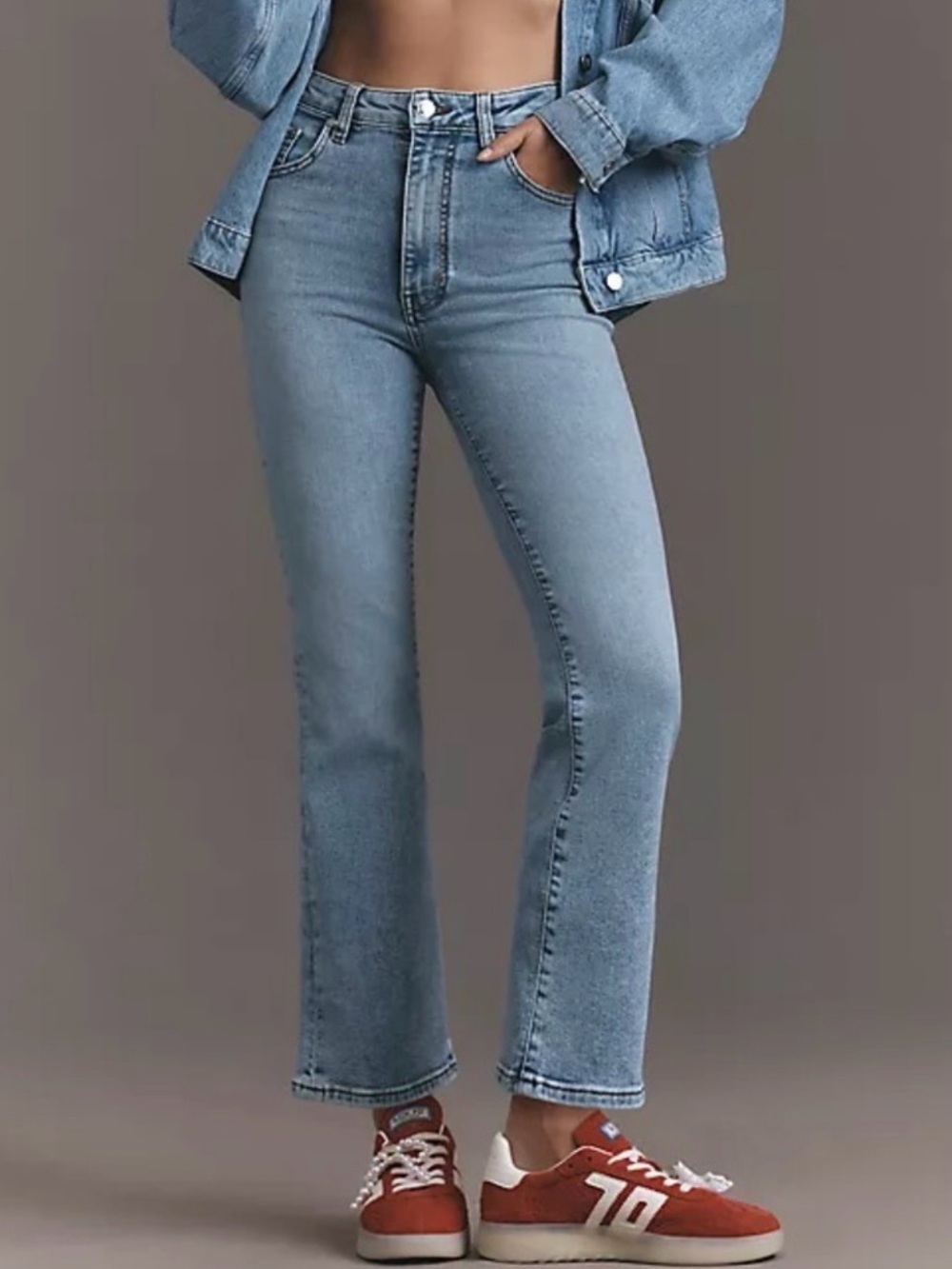 Frame Le Reboot Crop Jeans Light Blue Wash High Rise Crop Flare Denim Size 27
